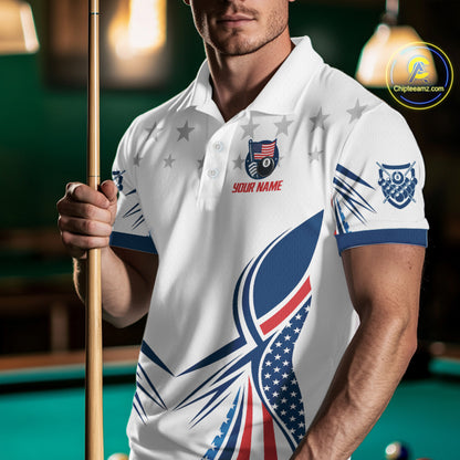 Patriotic American Flag 8 Ball Billiard Shirt For Men Custom Pool Team Jerseys Polo & Quarter Zip TDM4769
