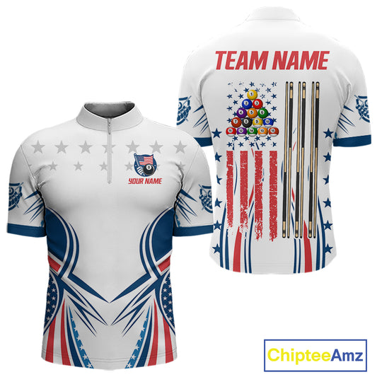 Patriotic American Flag 8 Ball Billiard Shirt For Men Custom Pool Team Jerseys Polo & Quarter Zip TDM4769