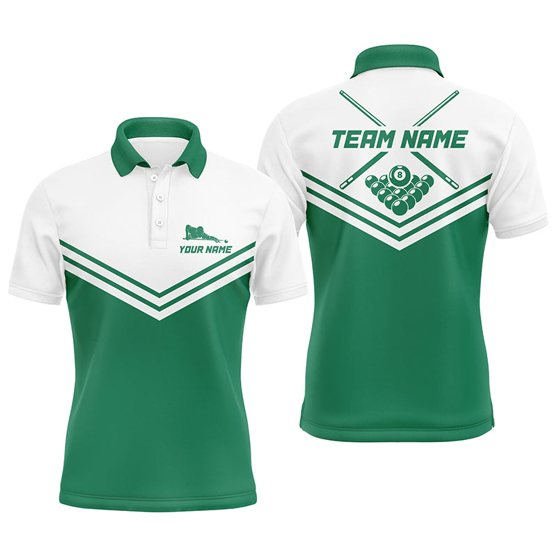 Custom White Green Billiard Player Men Polo Shirts Personalized Billiard Pool Team Shirts Design TDM0337