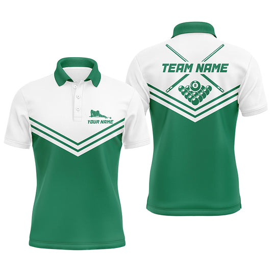 Custom White Green Billiard Player Men Polo Shirts Personalized Billiard Pool Team Shirts Design TDM0337
