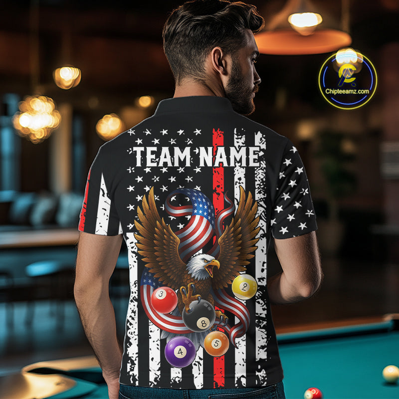 Billiard Eagle American Flag Stripes Pool Jersey For Men Custom Patriotic Billiard Team Shirt|Red TDM4983