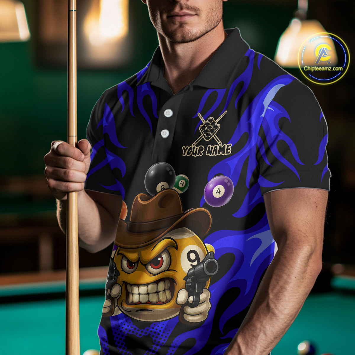 Personalized Blue Funny Flame 9 Ball Billiard Shirt For Men Custom Pool Team Jersey Polo & 1/4 Zip TDM4987