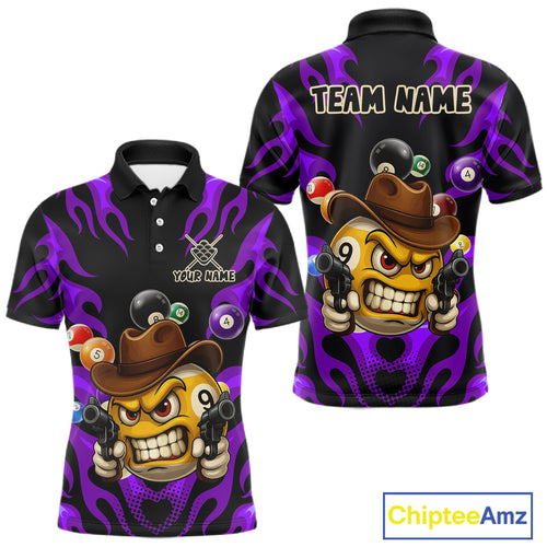 Personalized Purple Funny Flame 9 Ball Billiard Shirt For Men, Pool Team Jersey Polo & 1/4 Zip TDM4988
