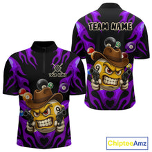 Load image into Gallery viewer, Personalized Purple Funny Flame 9 Ball Billiard Shirt For Men, Pool Team Jersey Polo &amp; 1/4 Zip TDM4988