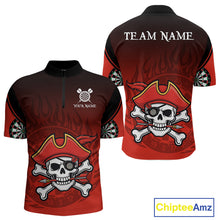 Load image into Gallery viewer, Red Black Funny Pirate Flame Skull Darts Shirt For Men Custom Dart Jerseys Team Polo &amp; 1/4 Zip TDM5177