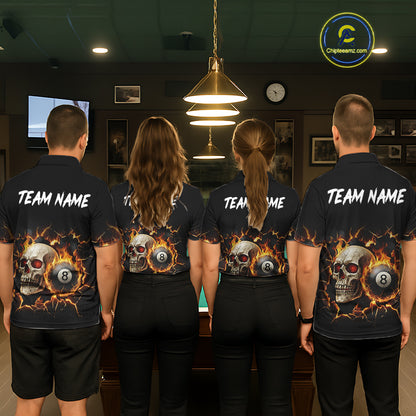 Personalized Skull 8 Ball Fire Billiard Shirt For Women Custom Pool Team Shirt, Billiard Jersey TDM5424