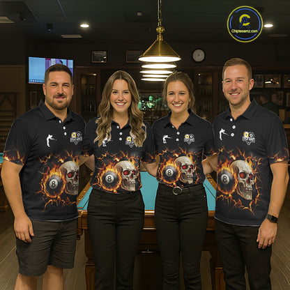 Personalized Skull 8 Ball & 9 Ball Fire Billiard Shirt For Women Custom Billiard Pool Team Jersey TDM5425