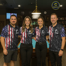 Load image into Gallery viewer, Personalized Smoke American Flag 8 Ball Billiard Shirts For Men Custom Patriotic Pool Team Jerseys TDM5430