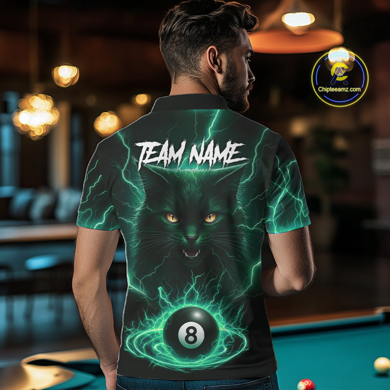 Turquoise 8 Ball Lightning Cat Billiard Shirt For Men Custom Pool Team Jersey Polo & 1/4 Zip TDM5697