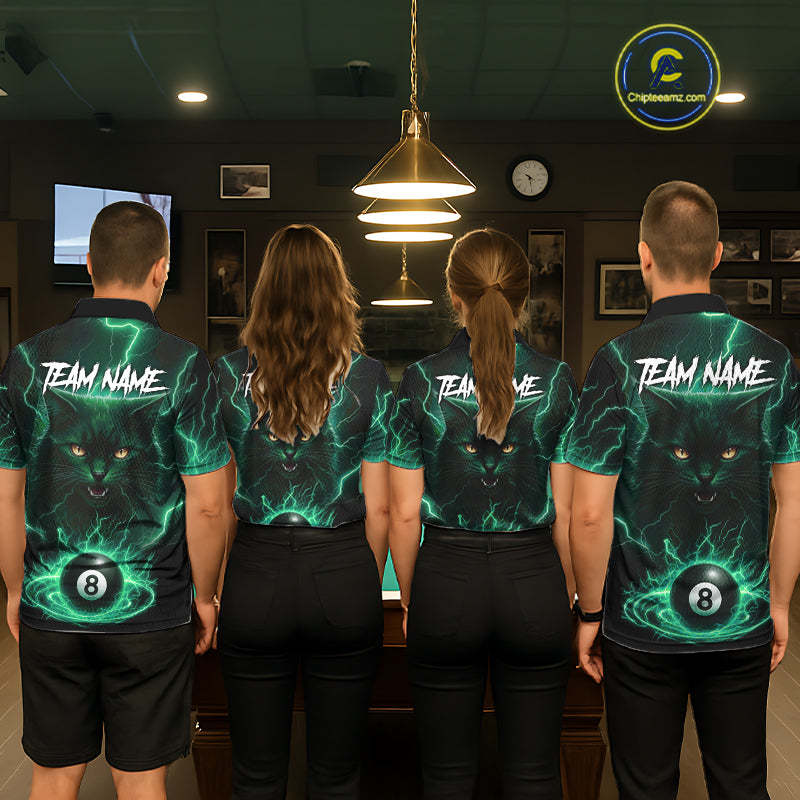 Turquoise 8 Ball Lightning Cat Billiard Shirt For Men Custom Pool Team Jersey Polo & 1/4 Zip TDM5697