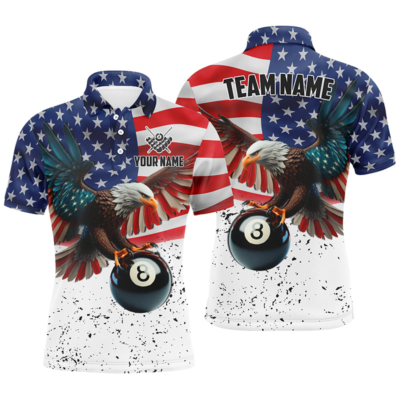 Billiard 8 Ball Eagle American Flag Personalized Men Polo Shirt, Patriotic 3D Eagle Billiard Shirts TDM1095