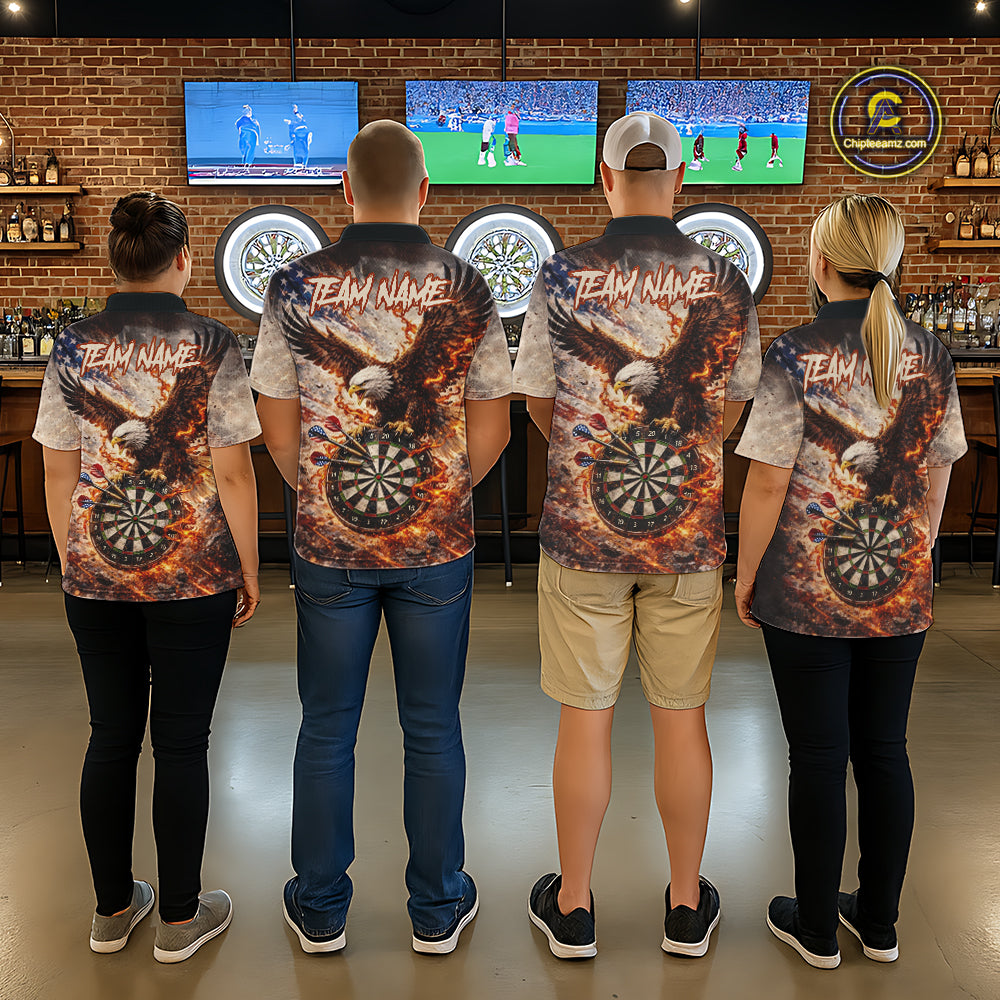 Personalized Grunge Fire Eagle Darts Shirt For Women, Patriotic Darts Jersey Team Polo & 1/4 Zip TDM5911