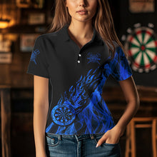 Load image into Gallery viewer, Black And Blue Dartboard Fire Flame Darts Polo &amp; Quarter Zip Custom Dart Shirt For Women Dart Jersey TDM3706