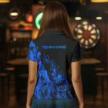Load image into Gallery viewer, Black And Blue Dartboard Fire Flame Darts Polo &amp; Quarter Zip Custom Dart Shirt For Women Dart Jersey TDM3706
