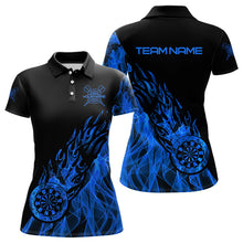 Load image into Gallery viewer, Black And Blue Dartboard Fire Flame Darts Polo &amp; Quarter Zip Custom Dart Shirt For Women Dart Jersey TDM3706
