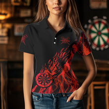 Load image into Gallery viewer, Red And Black Dartboard Fire Flame Darts Polo &amp; Quarter Zip Custom Dart Shirt For Women Dart Jerseys TDM3707