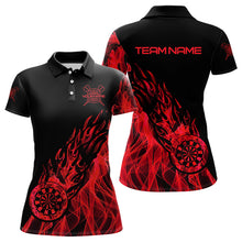 Load image into Gallery viewer, Red And Black Dartboard Fire Flame Darts Polo &amp; Quarter Zip Custom Dart Shirt For Women Dart Jerseys TDM3707