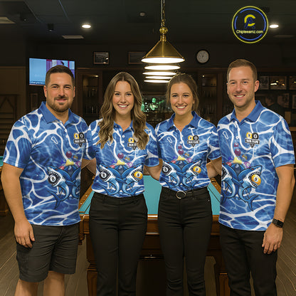 Blue Funny Shark 9 Ball & 8 Ball Billiard Shirt For Women Custom Pool Team Jersey Polo & 1/4 Zip TDM6057