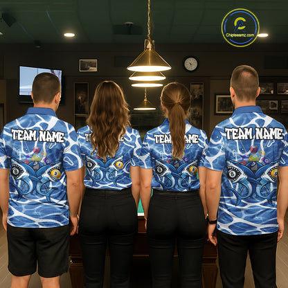 Blue Funny Shark 9 Ball & 8 Ball Billiard Shirt For Women Custom Pool Team Jersey Polo & 1/4 Zip TDM6057