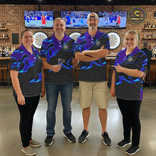 Load image into Gallery viewer, Custom Black Purple Tribal Flame Darts Polo Shirt For Women, Personalized Darts Team Jerseys TDM1429
