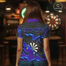 Load image into Gallery viewer, Custom Black Purple Tribal Flame Darts Polo Shirt For Women, Personalized Darts Team Jerseys TDM1429