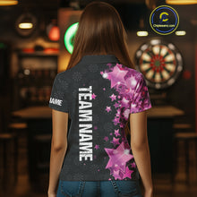 Load image into Gallery viewer, Pink And Black Custom Star Dart Shirts For Women, Glowing Dart Jerseys Funny Darts Team Shirts TDM3884