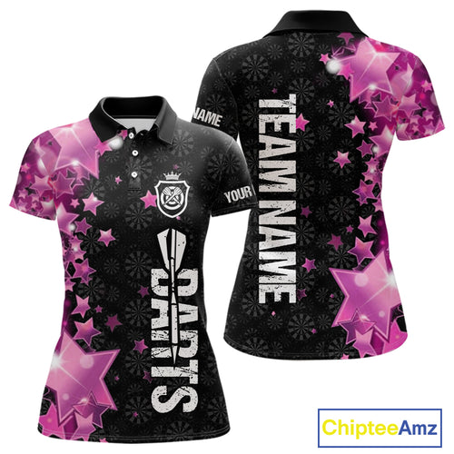 Pink And Black Custom Star Dart Shirts For Women, Glowing Dart Jerseys Funny Darts Team Shirts TDM3884