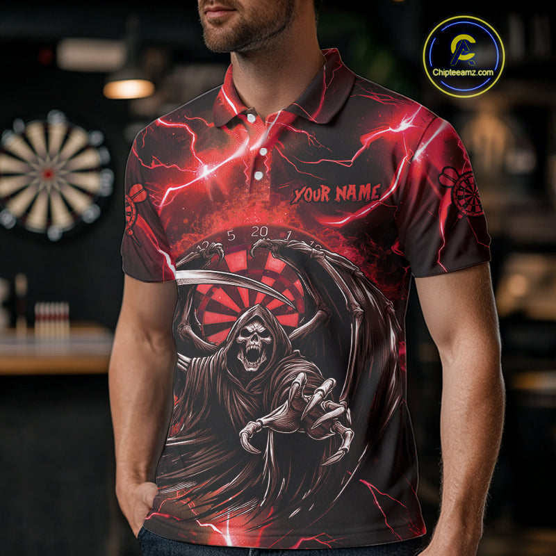 Red Grim Reaper Darts Shirt With Pocket Option For Men Custom Darts Jersey TDM3967