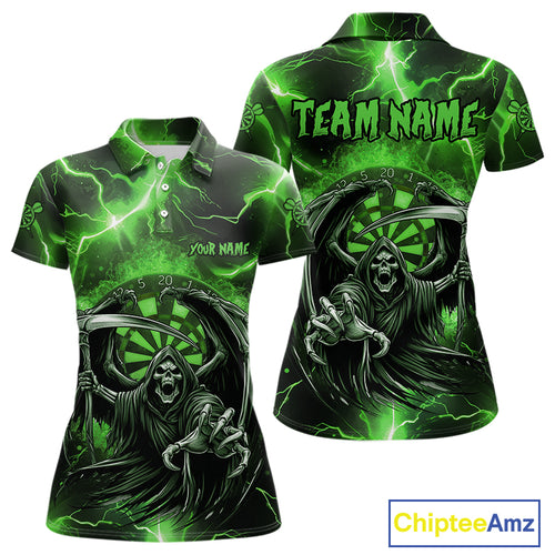 Green Grim Reaper Darts Shirt With Pocket Option For Women Custom Darts Jersey TDM3968