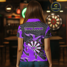 Load image into Gallery viewer, Custom Black And Purple Tribal Flame Dart Shirts For Women, Darts Team Jerseys Polo &amp; Quarter Zip TDM3971