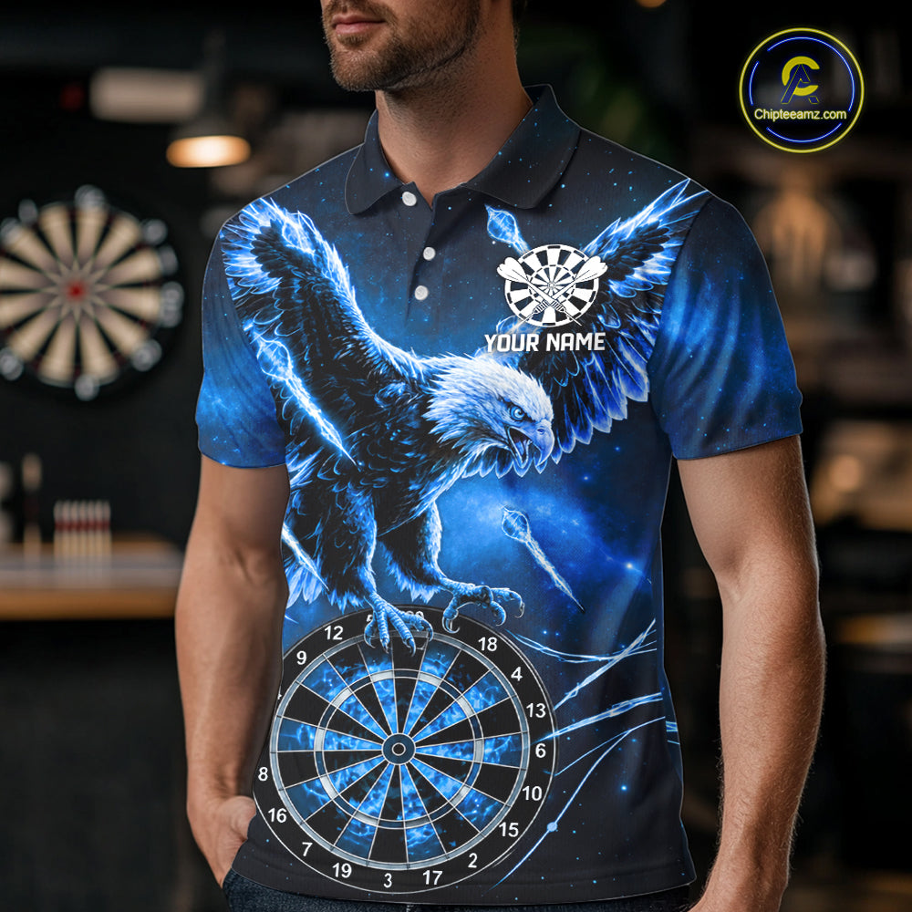 Personalized Blue Dartboard Galaxy Eagle Darts Shirt For Men, Darts Team Jersey Polo & 1/4 Zip TDM6484