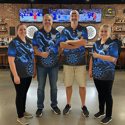 Personalized Blue Dartboard Galaxy Eagle Darts Shirt For Men, Darts Team Jersey Polo & 1/4 Zip TDM6484