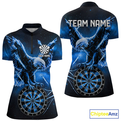 Personalized Blue Dartboard Galaxy Eagle Darts Shirt For Women, Darts Team Jersey Polo & 1/4 Zip TDM6484