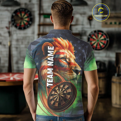 Personalized American Flag Lion Dart Shirts For Men Custom Grunge Patriotic Darts Team Jerseys TDM4170