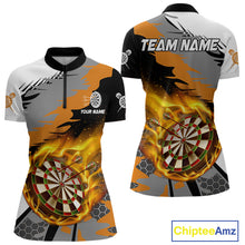 Load image into Gallery viewer, Orange Dartboard Fire Flame Paint Splash Dart Shirt Polo &amp; 1/4 Zip For Women Custom Dart Team Jersey TDM4173