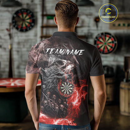 Personalized Wolf And Skull Smoke Red Mens Dart Shirts Custom Dart Jerseys Team Polo & 1/4 Zip TDM5185