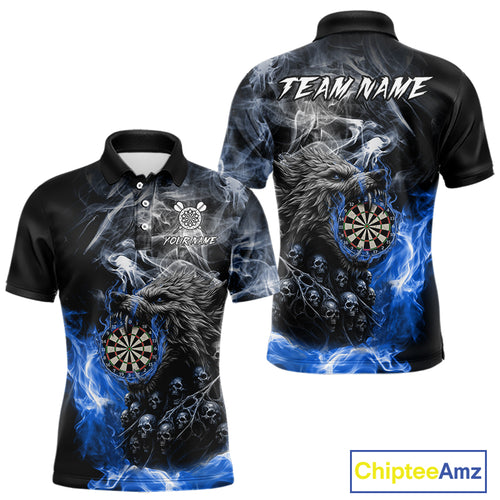 Personalized Wolf And Skull Smoke Blue Mens Dart Shirts Custom Dart Jerseys Team Polo & 1/4 Zip TDM5186