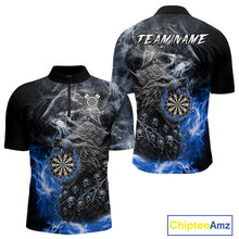 Load image into Gallery viewer, Personalized Wolf And Skull Smoke Blue Mens Dart Shirts Custom Dart Jerseys Team Polo &amp; 1/4 Zip TDM5186