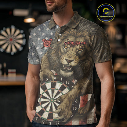Personalized Vintage American Flag Lion Darts Shirt For Men, Patriotic Dart Team Jerseys TDM5188
