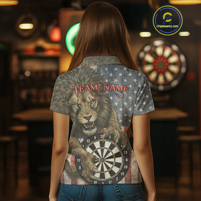 Personalized Vintage American Flag Lion Darts Shirt For Women, Patriotic Dart Team Jerseys TDM5188