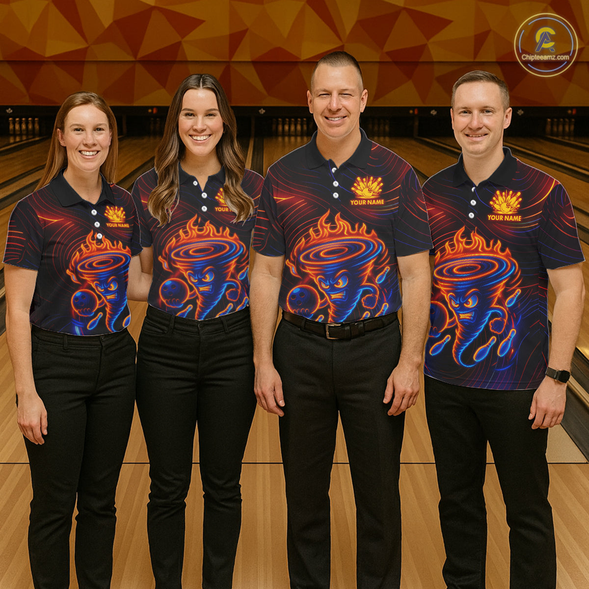 Funny Neon Tornado Flame Bowling Jersey For Women Custom Bowling Shirt Team Polo & Quarter Zip TDM5447