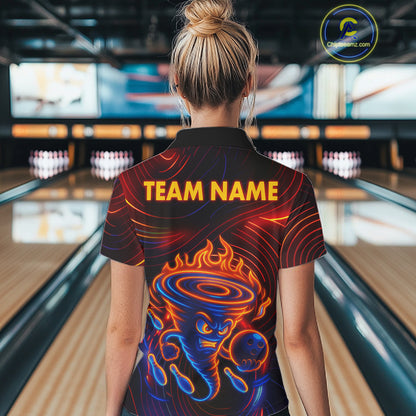 Funny Neon Tornado Flame Bowling Jersey For Women Custom Bowling Shirt Team Polo & Quarter Zip TDM5447