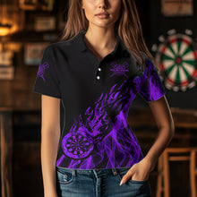 Load image into Gallery viewer, Black And Purple Dartboard Fire Flame Darts Polo, Quarter Zip Custom Dart Shirt For Women Dart Jersey TDM3409