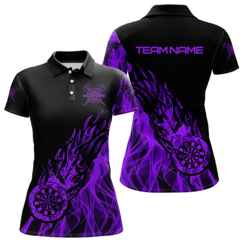 Black And Purple Dartboard Fire Flame Darts Polo, Quarter Zip Custom Dart Shirt For Women Dart Jersey TDM3409