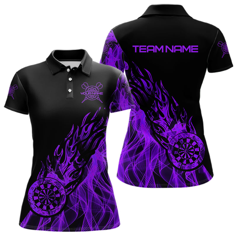 Black And Purple Dartboard Fire Flame Darts Polo, Quarter Zip Custom Dart Shirt For Women Dart Jersey TDM3409