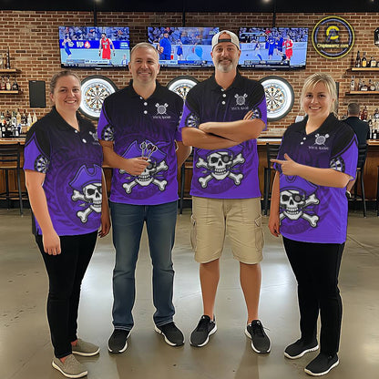 Black Purple Funny Pirate Flame Skull Darts Shirt For Men Custom Dart Jerseys Team Polo & 1/4 Zip TDM5704