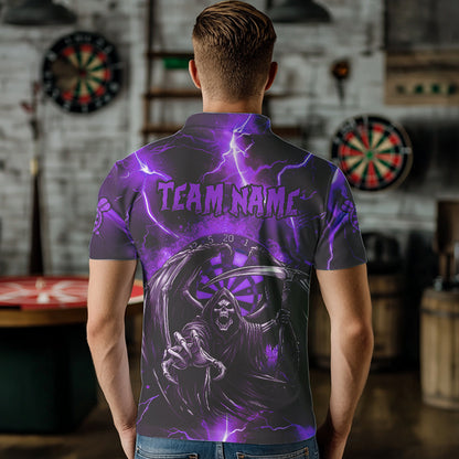 Personalized Purple Grim Reaper Custom Thunder Lightning Men Dart Shirts, 3D Darts Team Jerseys TDM3550