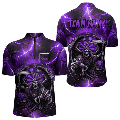Personalized Purple Grim Reaper Custom Thunder Lightning Men Dart Shirts, 3D Darts Team Jerseys TDM3550