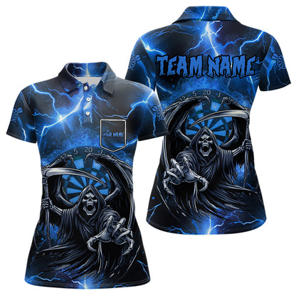 Blue Grim Reaper Custom Thunder Lightning Women Dart Shirts, Darts Jerseys TDM3550