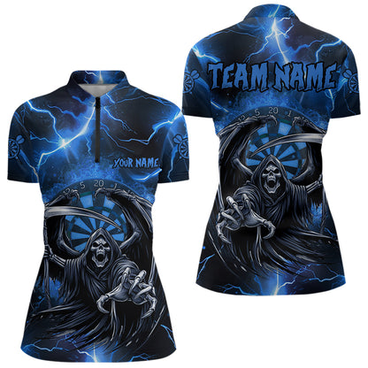 Blue Grim Reaper Custom Thunder Lightning Women Dart Shirts, Darts Jerseys TDM3550